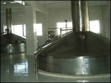 Brewing kettles inside the brewery today